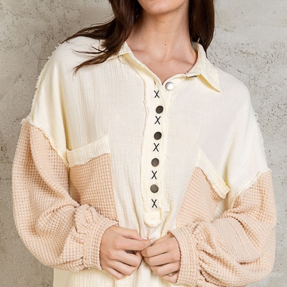 POL x Freckled Poppy Textured Henley Pullover